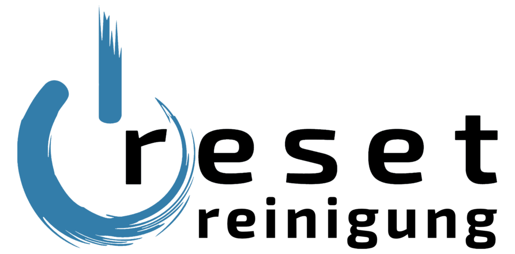 Logo der Reset Reinigung, schwarze Schrift mit blauem Reseet Button